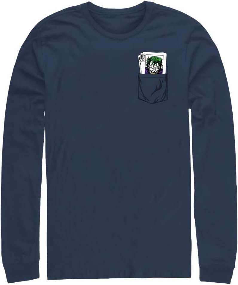 Warner Brothers Big & Tall Batman Joker Pocket Playing Card Men's Tops Long Sleeve Tee Shirt, Navy Blue, 4X-Large T-S...