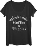 Fifth Sun Weekends Coffee Puppies Women's Short Sleeve Tee Shirt T-Shirt | Premium Quality