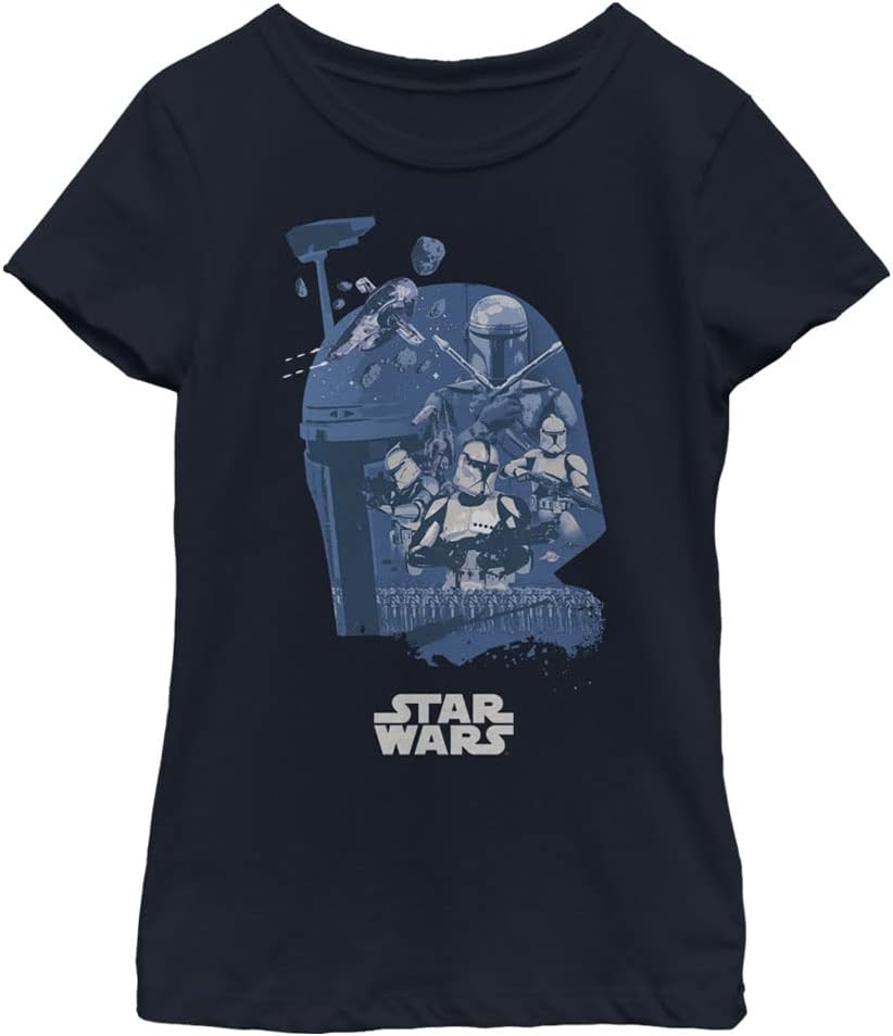 Star Wars Boba Fett Head Fill Girls Short Sleeve Tee Shirt, Navy Blue, Medium T-Shirt | Aesthetic Streetwear