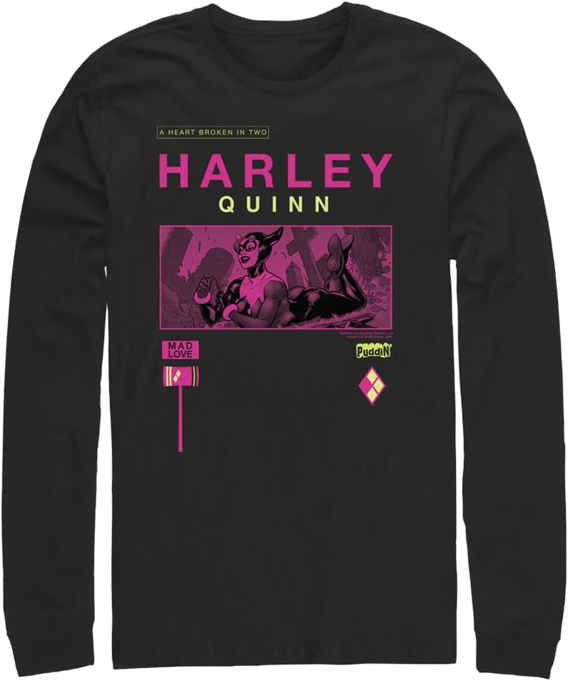 Warner Brothers Batman Harley Info Men's Tops Long Sleeve Tee Shirt Black T-Shirt | US Viral Style