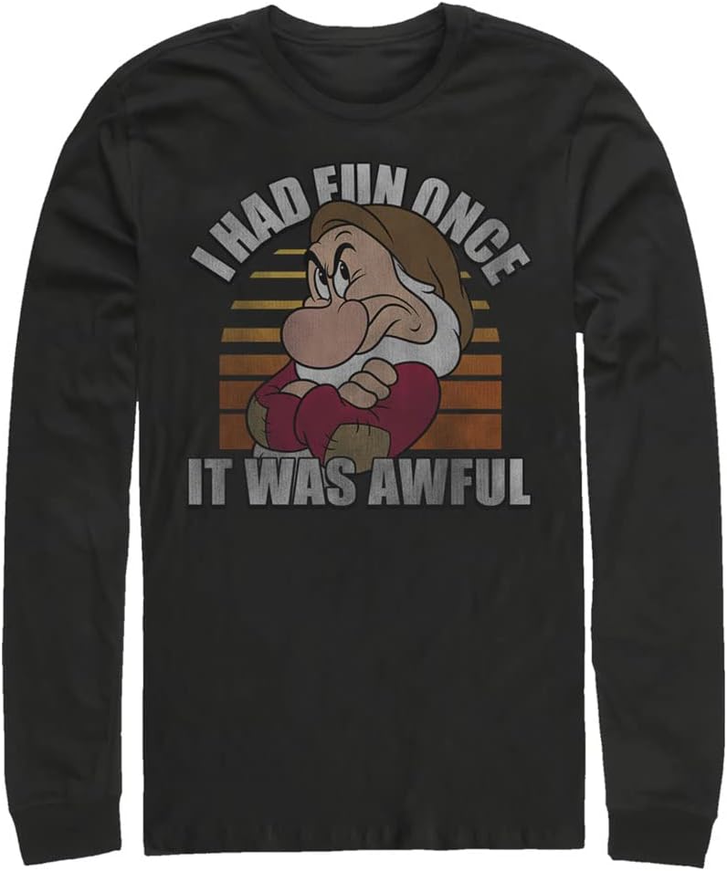 Disney Big & Tall Men's Princesses No Fun Tops Long Sleeve Tee Shirt T-Shirt | Aesthetic Streetwear