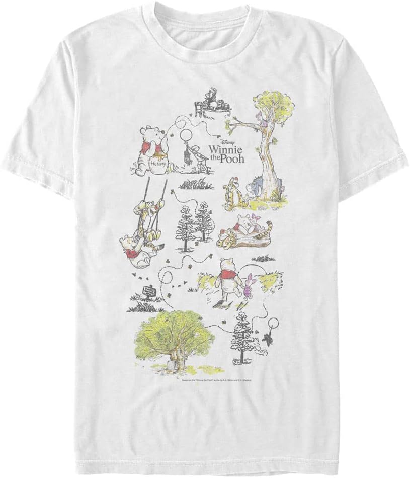 Disney Big Pooh Winnie Map Men's Tops Short Sleeve Tee Shirt, White, 3X-Large Tall T-Shirt | Aesthetic Streetwear