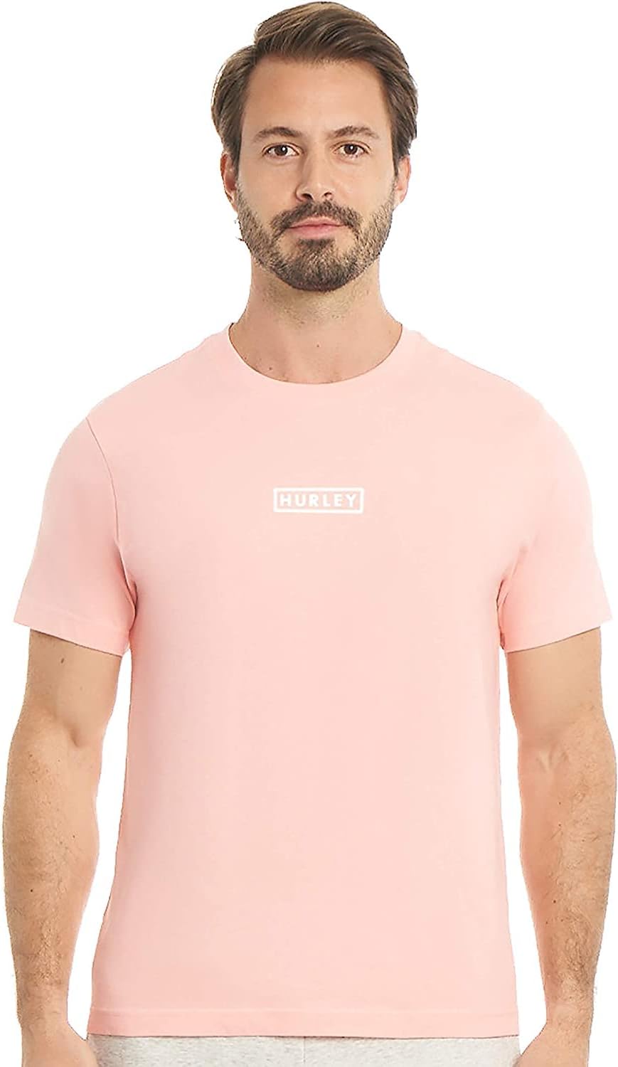 Hurley Men's Boxed Logo Graphic T-Shirt, Bleached Coral, Medium T-Shirt | Premium Quality