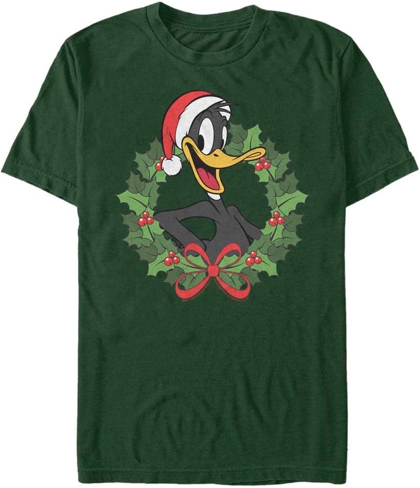 WARNER BROS Looney Tunes Daffy Santa Hat Young Men's Short Sleeve Tee Shirt T-Shirt | Premium Quality