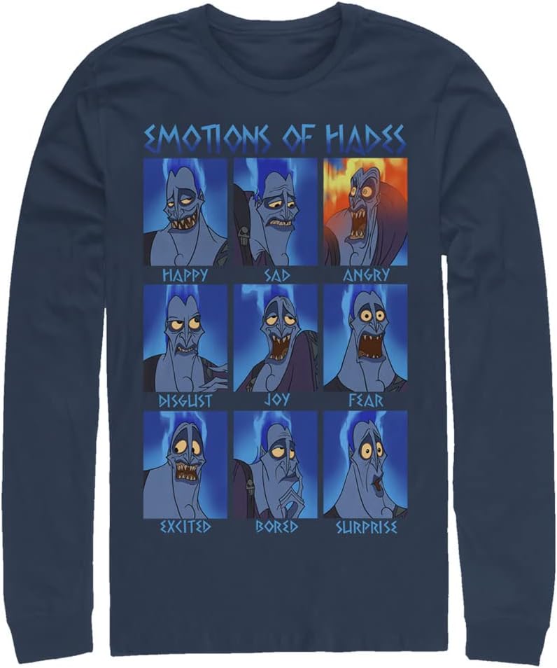 Disney Big & Tall Men's Villains Hades Emotions Tops Long Sleeve Tee Shirt T-Shirt | Best Seller