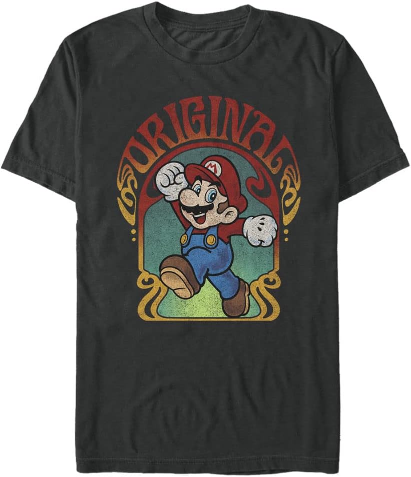 Nintendo Mario Psych SURF Men's Tall Tops Short Sleeve Tee Shirt Black T-Shirt | Aesthetic Streetwear