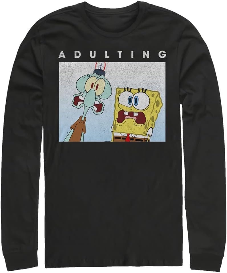 Nickelodeon Spongebob Squarepants Adulting Men's Tops Long Sleeve Tee Shirt T-Shirt | US Viral Style