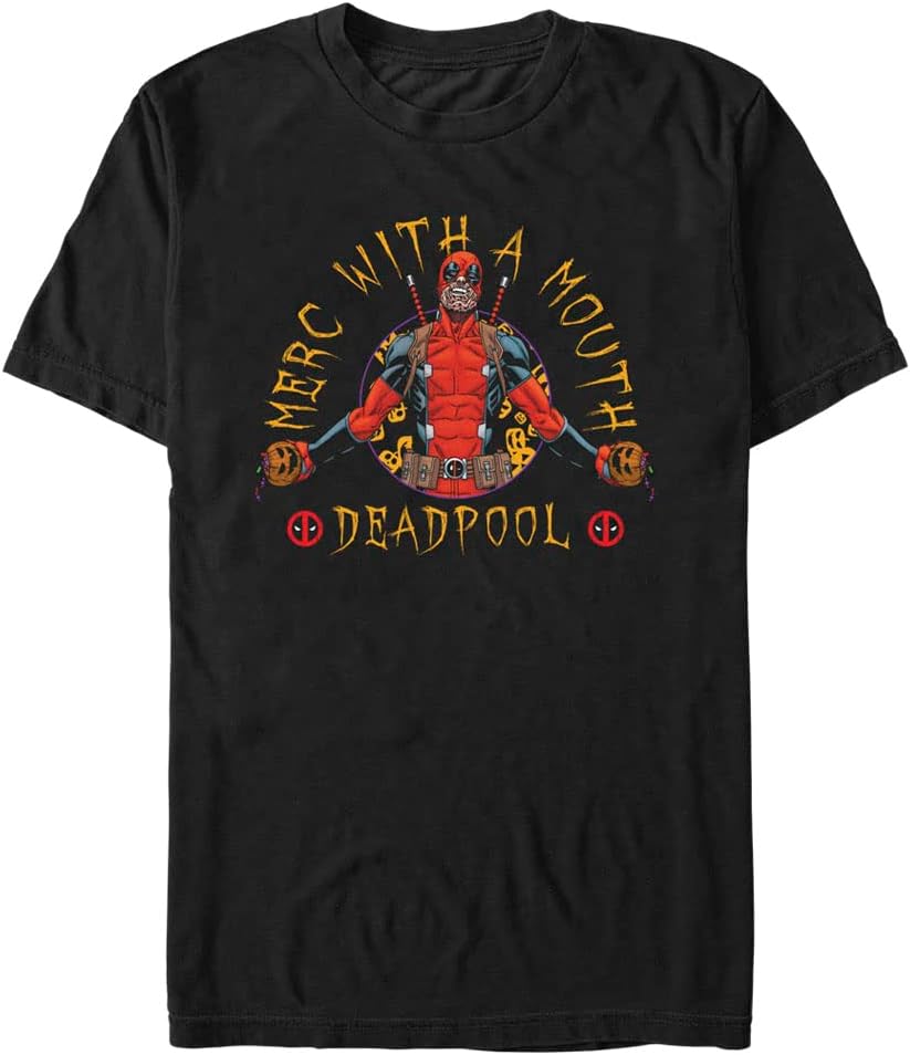 Marvel Big & Tall Deadpool MERC Mouth Men's Tops Short Sleeve Tee Shirt T-Shirt | Aesthetic Streetwear