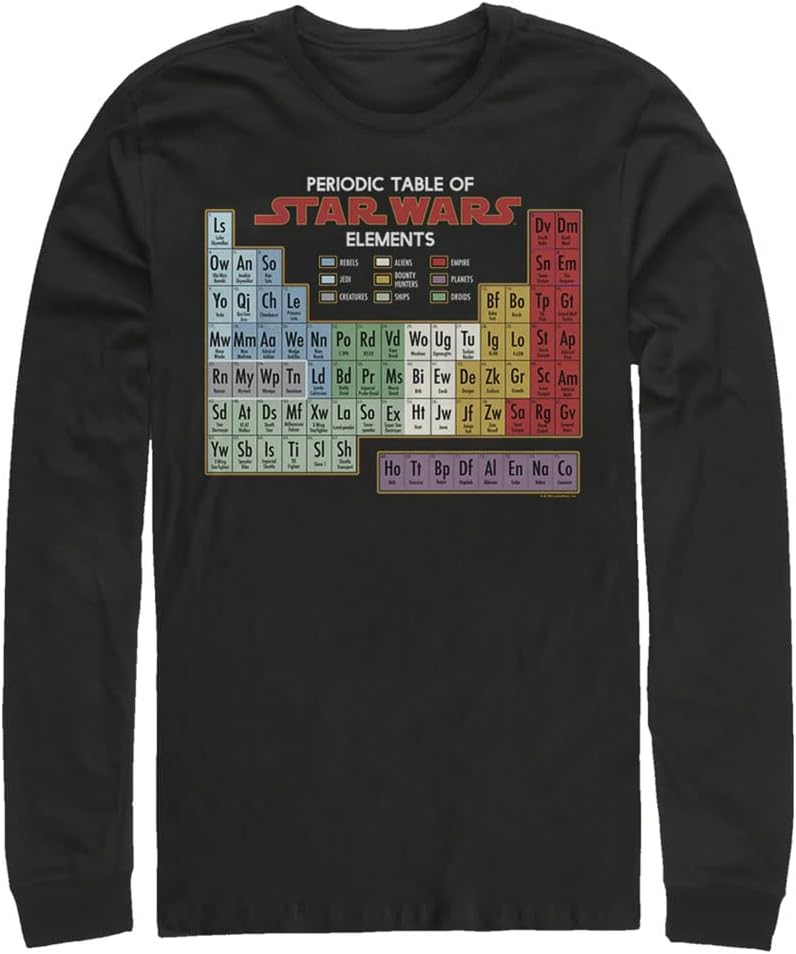 STAR WARS Big & Tall Men's Periodically Tops Long Sleeve Tee Shirt T-Shirt | Premium Quality