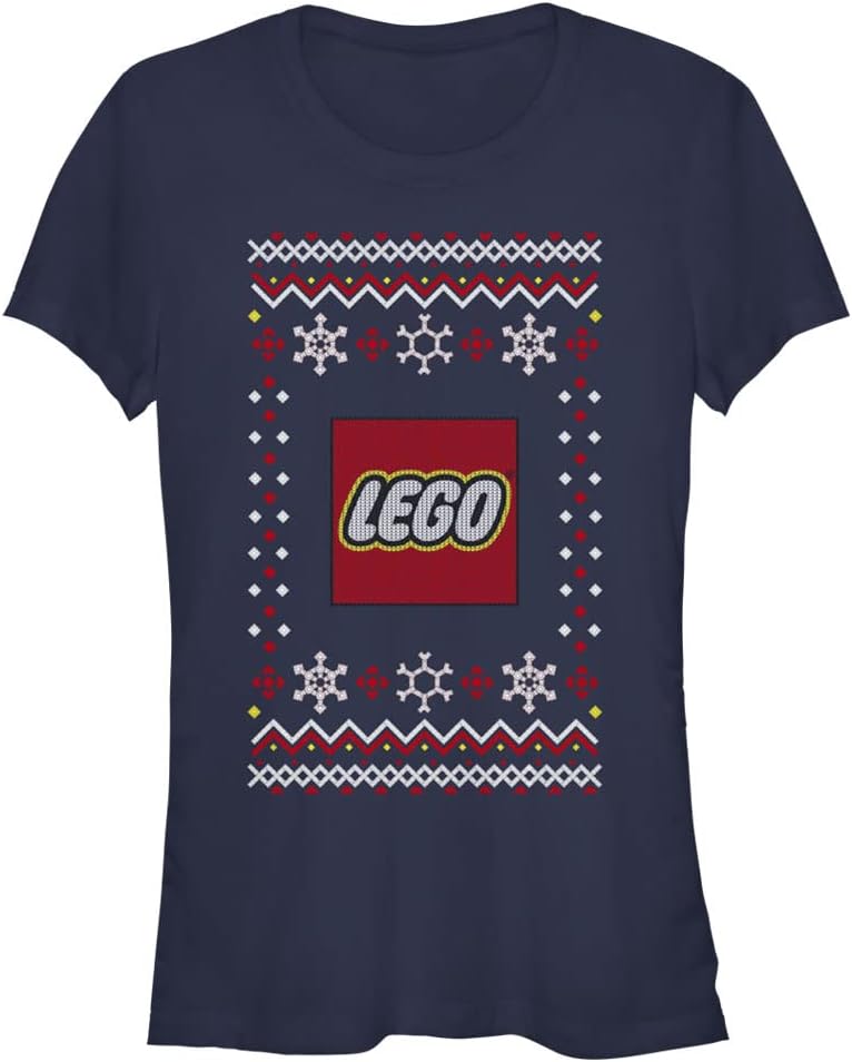 Fifth Sun Women's Iconic Lego Ugly Sweater Junior's Short Sleeve Tee Shirt Sweater | Aesthetic Streetwear