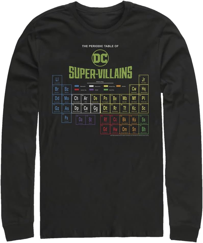 Harry Potter Big & Tall Justice League Periodic DC Villains Men's Tops Long Sleeve Tee Shirt, Black, 4X-Large T-Shirt...