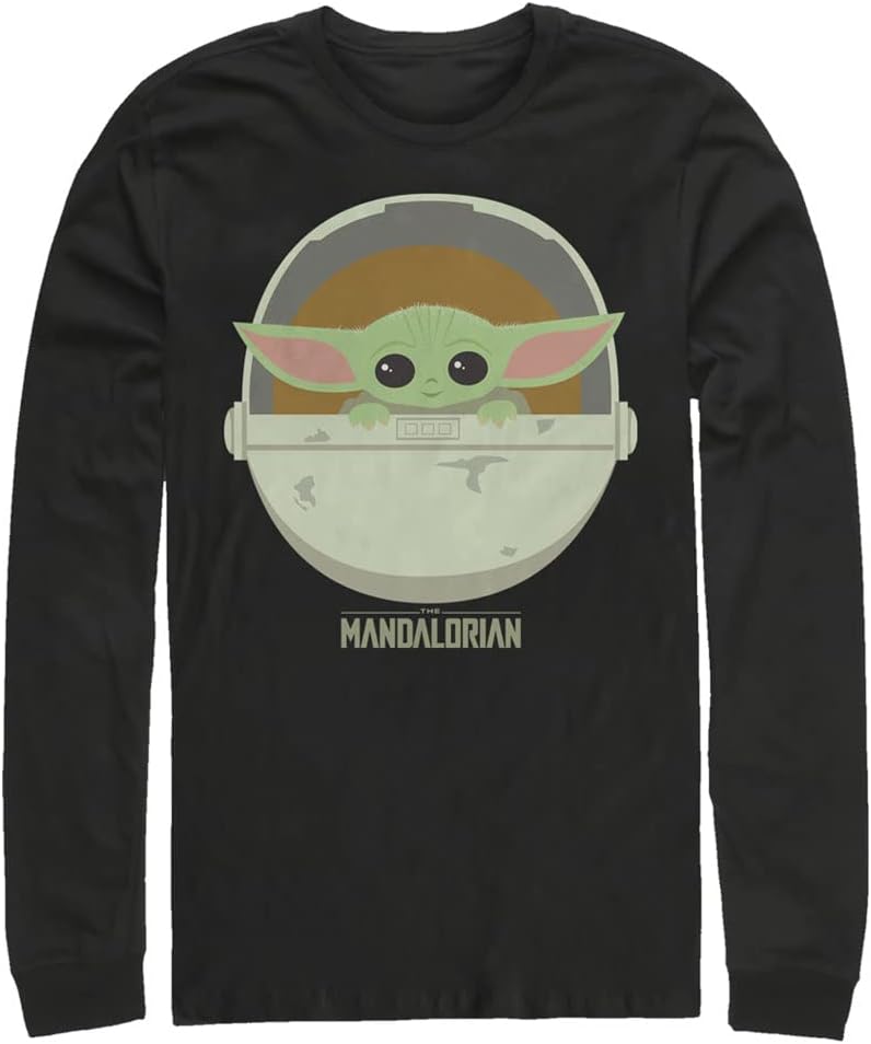 STAR WARS Big & Tall Men's Mandalorian The Child Cute Bassinet Tops Long Sleeve Tee Shirt T-Shirt | Premium Quality