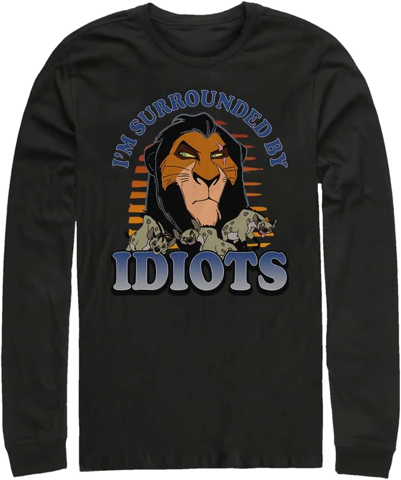 Disney Men's Lion King Idiots Tops Long Sleeve Tee Shirt T-Shirt | Aesthetic Streetwear