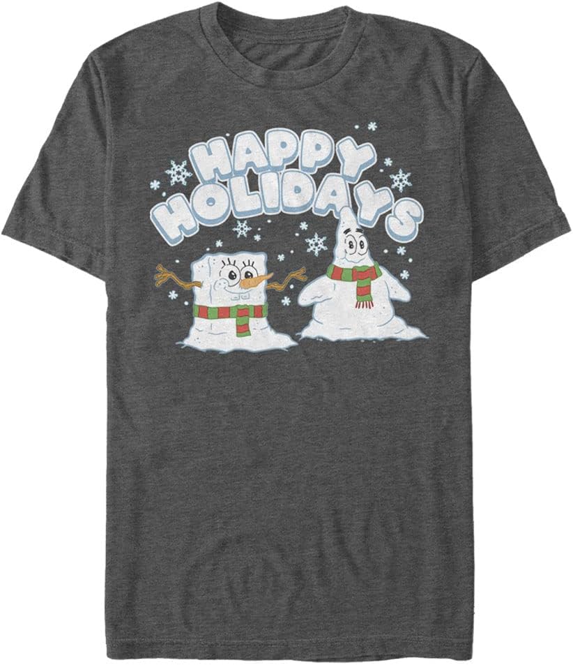 Nickelodeon Big & Tall Spongebob Squarepants Happy Holidays Snowmen Men's Tops Short Sleeve Tee Shirt T-Shirt | Best ...