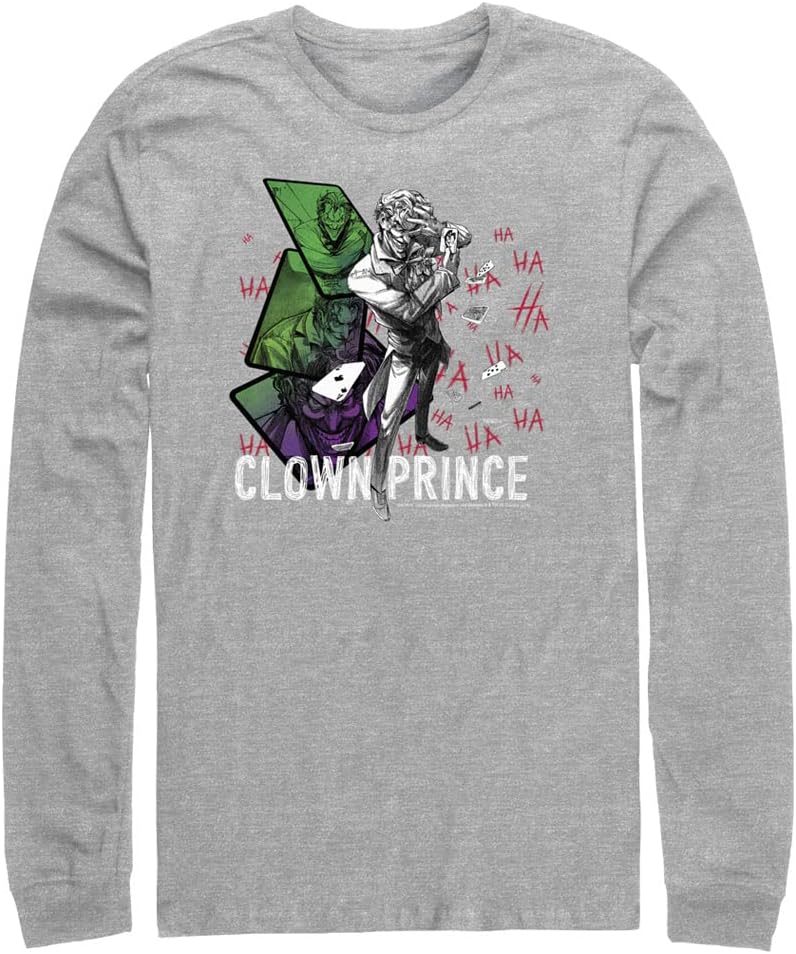 Warner Brothers Big & Tall Batman Joker Clown Prince Men's Tops Long Sleeve Tee Shirt, Athletic Heather, Large T-Shir...