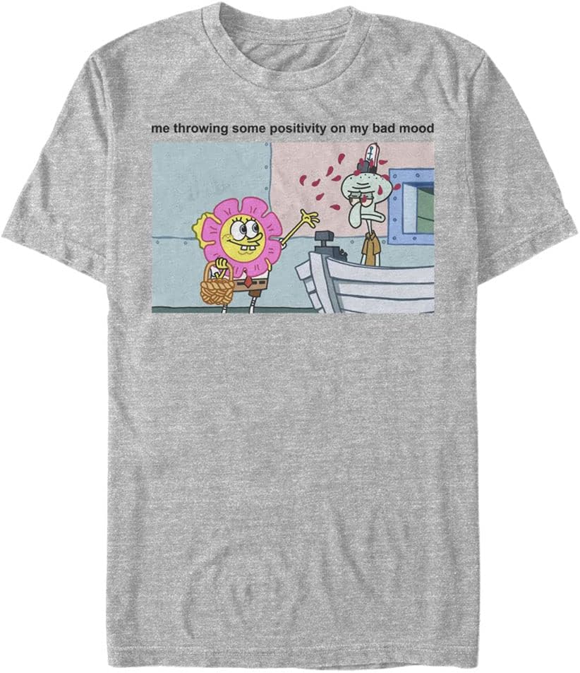 Nickelodeon Big & Tall Spongebob Squarepants Positivity Meme Men's Tops Short Sleeve Tee Shirt T-Shirt | Trending 2025