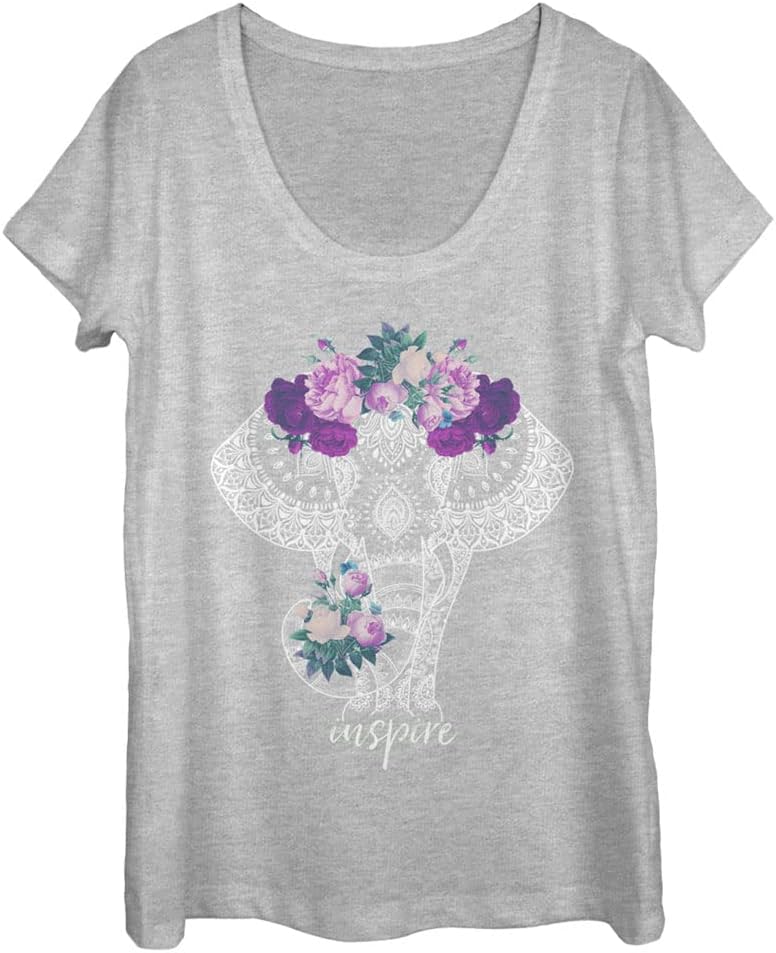 Fifth Sun Elephant Floral Women's Short Sleeve Tee Shirt T-Shirt | Aesthetic Streetwear