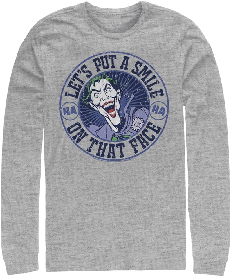 DC Comics Big & Tall Batman Joker Smile Stamp Men's Tops Long Sleeve Tee Shirt T-Shirt | Best Seller