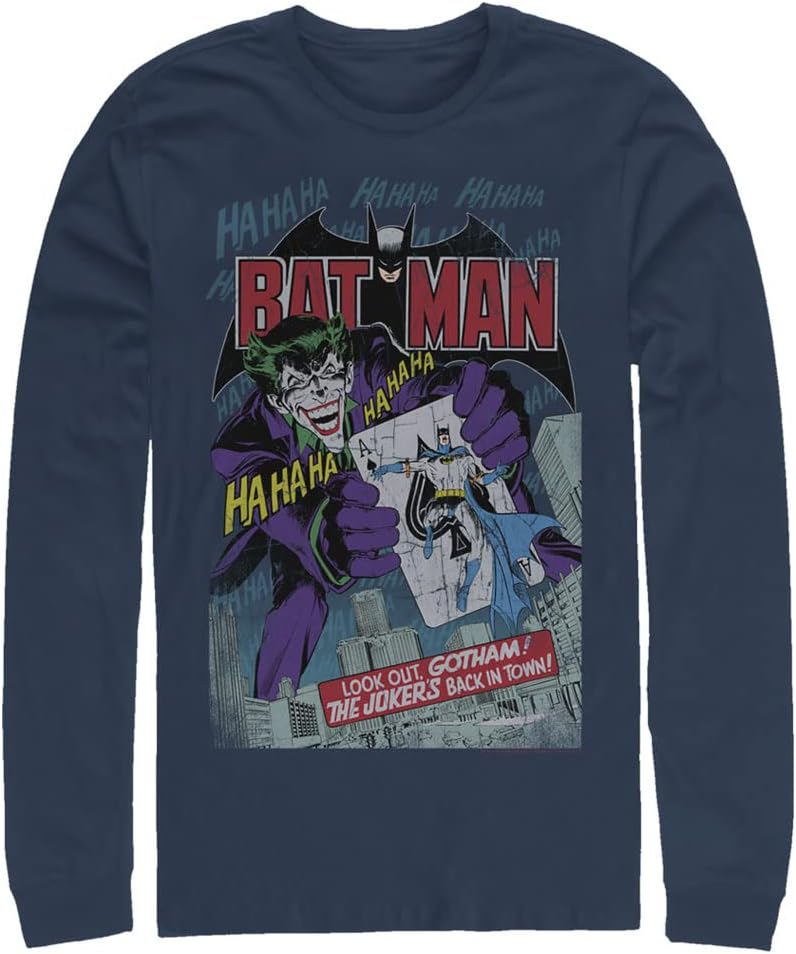 WARNER BROS Men's Relaxed Fit Long-Sleeve Batman Crew Neck T-Shirt | Best Seller