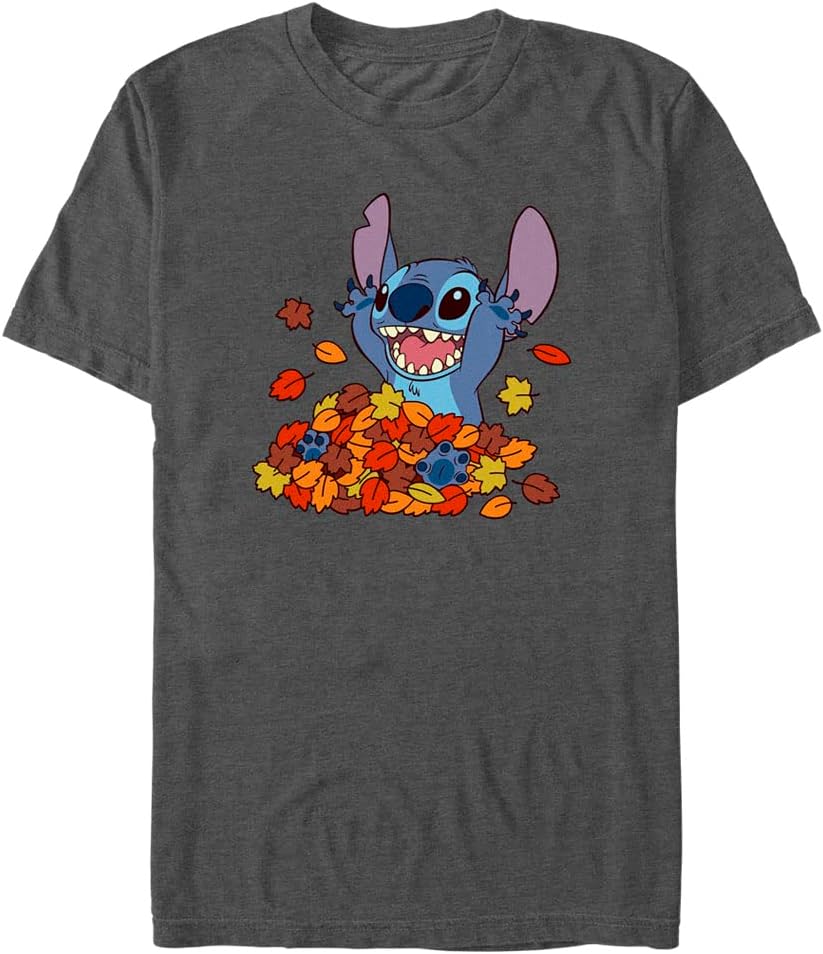 Disney Big & Tall Lilo & Stitch Leaf Pile Men's Tops Short Sleeve Tee Shirt T-Shirt | Aesthetic Streetwear