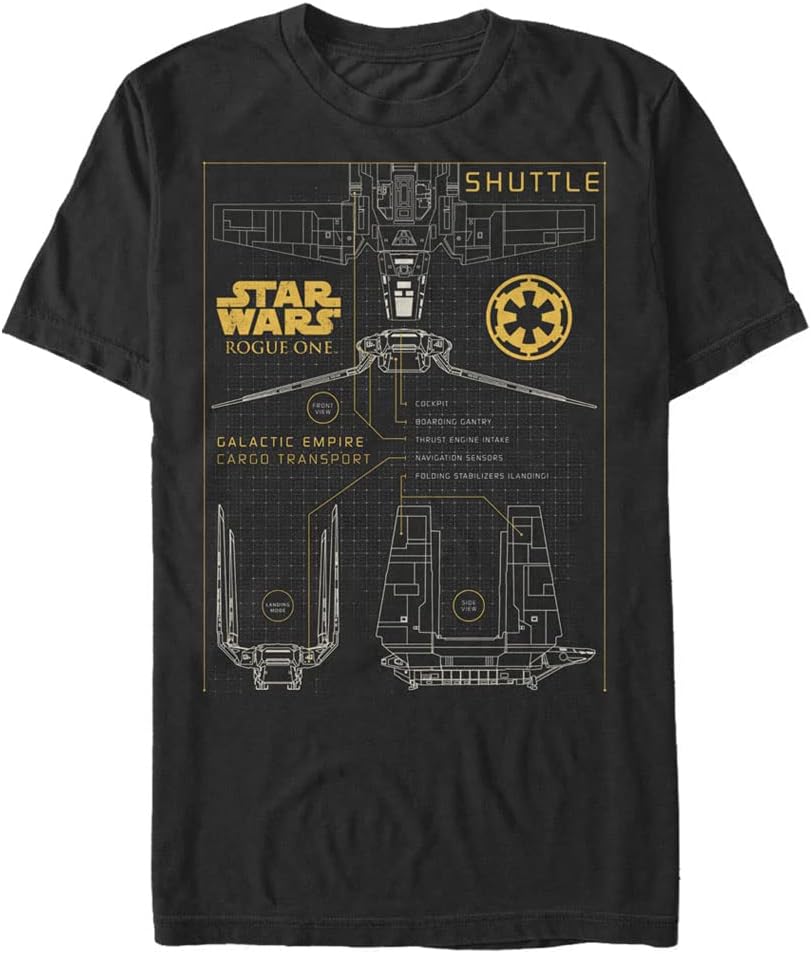 STAR WARS Big & Tall Rogue One Shuttle Schema Men's Tops Short Sleeve Tee Shirt T-Shirt | Aesthetic Streetwear