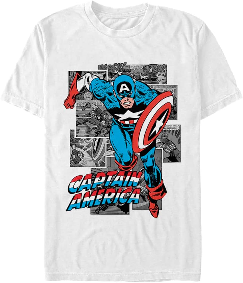 Marvel Big Classic Comic Cap Men's Tops Short Sleeve Tee Shirt, White, 3X-Large Tall T-Shirt | US Viral Style