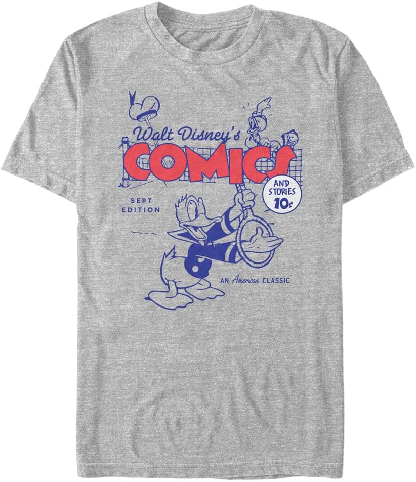 Disney Big & Tall Classic Mickey Donalds Comic Cover Men's Tops Short Sleeve Tee Shirt, Athletic Heather, 4X-Large T-...