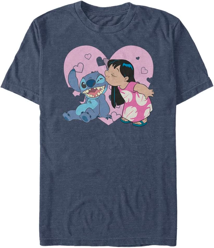 Disney Big & Tall Stitch Lilo and Valentines Kisses Men's Tops Short Sleeve Tee Shirt T-Shirt | US Viral Style