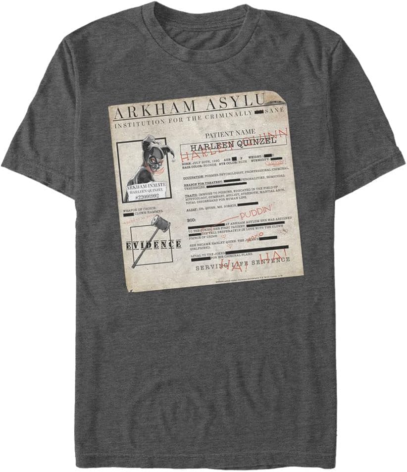 WARNER BROS Batman Redacted Harley Men's Tops Short Sleeve Tee Shirt T-Shirt | Premium Quality
