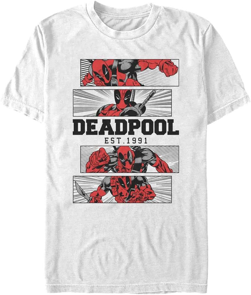 Marvel Deadpool 4 Panel 2 Tone Men's Tops Short Sleeve Tee Shirt T-Shirt | Aesthetic Streetwear