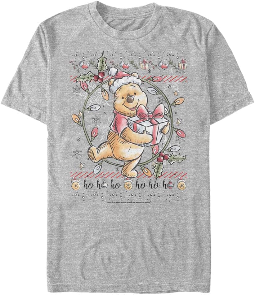 Disney Big & Tall Pooh Winnie at Xmas Men's Tops Short Sleeve Tee Shirt, Athletic Heather, 4X-Large T-Shirt | Aesthet...