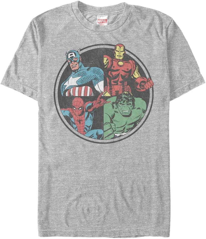 Marvel Big & Tall Classic Heroes Heads Men's Tops Short Sleeve Tee Shirt, Athletic Heather, 4X-Large T-Shirt | Trendi...