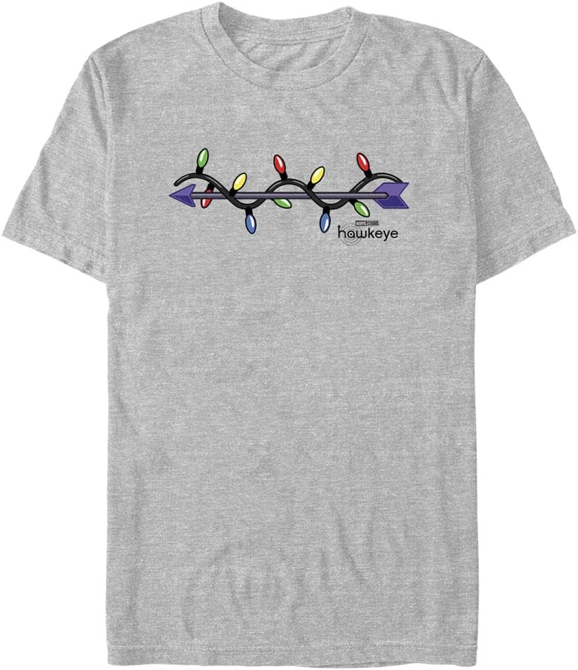 Marvel Big & Tall Hawkeye Arrow Christmas Lights Logo Men's Tops Short Sleeve Tee Shirt T-Shirt | Aesthetic Streetwear