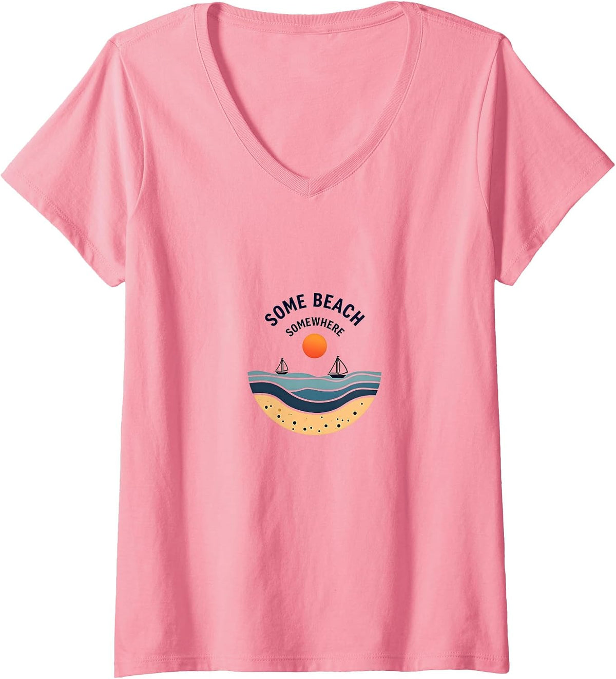 Womens Some Beach Somewhere Coastal Sunset Sailboat V Neck Apparel High Search Demand Fan Favorite