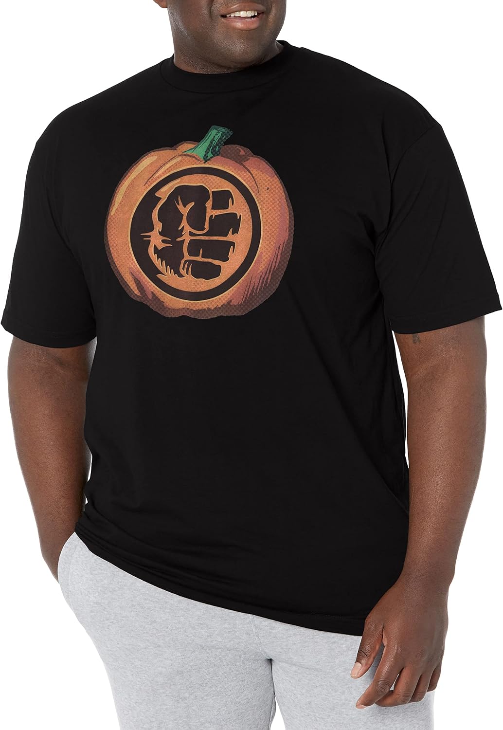 Marvel Big & Tall Classic Hulk Pumpkin Men's Tops Short Sleeve Tee Shirt, Black, 5X-Large T-Shirt | Premium Quality