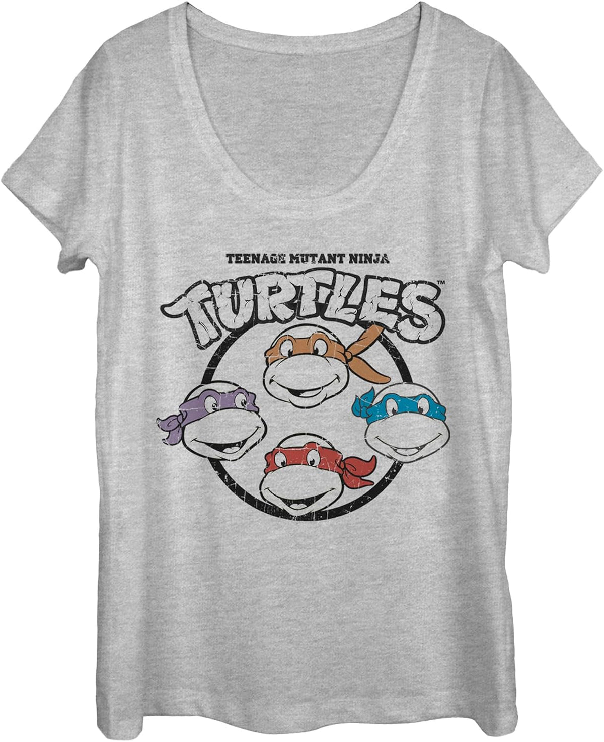 Nickelodeon Teenage Mutant Ninja Turtles Four Guys and Logo Women's Short Sleeve Tee Shirt T-Shirt | US Viral Style