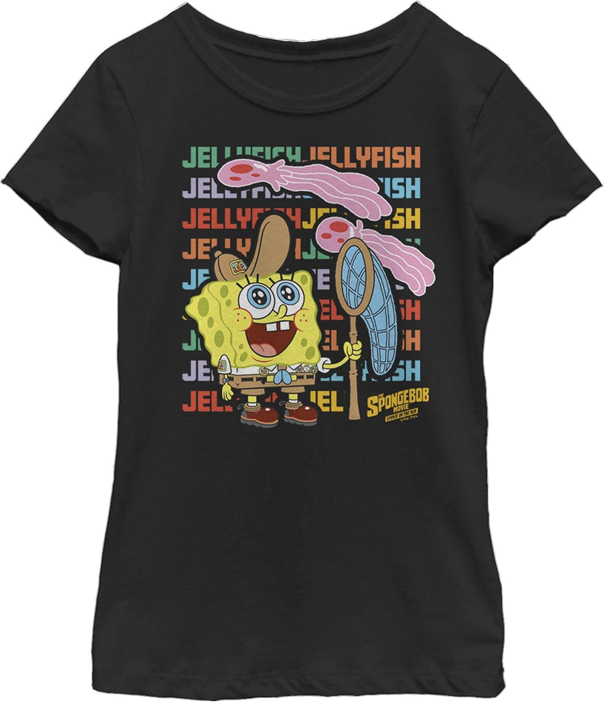 Fifth Sun Kids Spongebob Squarepants Jellyfishing Stack Girls Short Sleeve Tee Shirt T-Shirt | Premium Quality