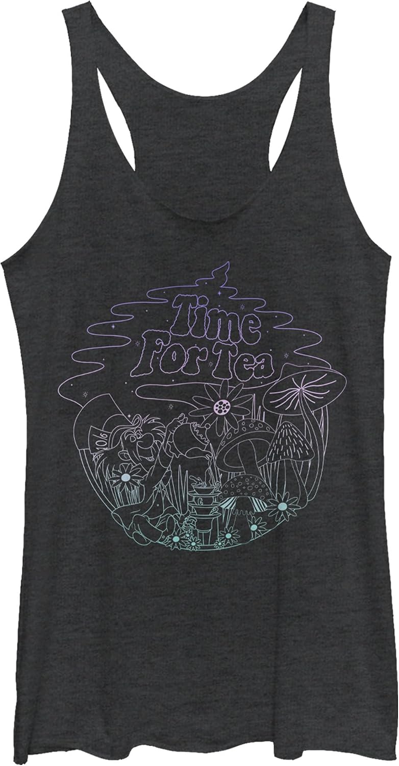 Disney Women's Alice in Wonderland Tea Time Line Tri-Blend Racerback Layering Tank Tank Top | Best Seller