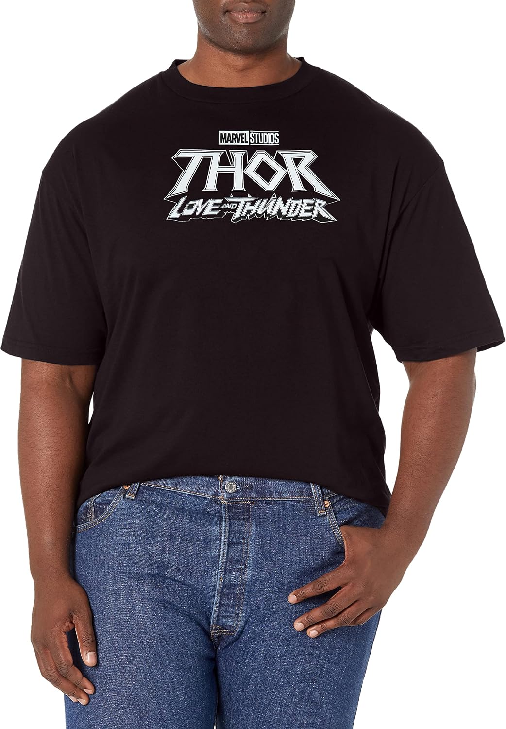 Marvel Big & Tall Thor Love & Thunder Black Logo Men's Tops Short Sleeve Tee Shirt T-Shirt | US Viral Style