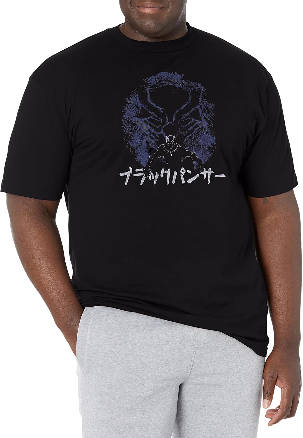 Marvel Big & Tall Black Panther Kanji Men's Tops Short Sleeve Tee Shirt T-Shirt | Aesthetic Streetwear