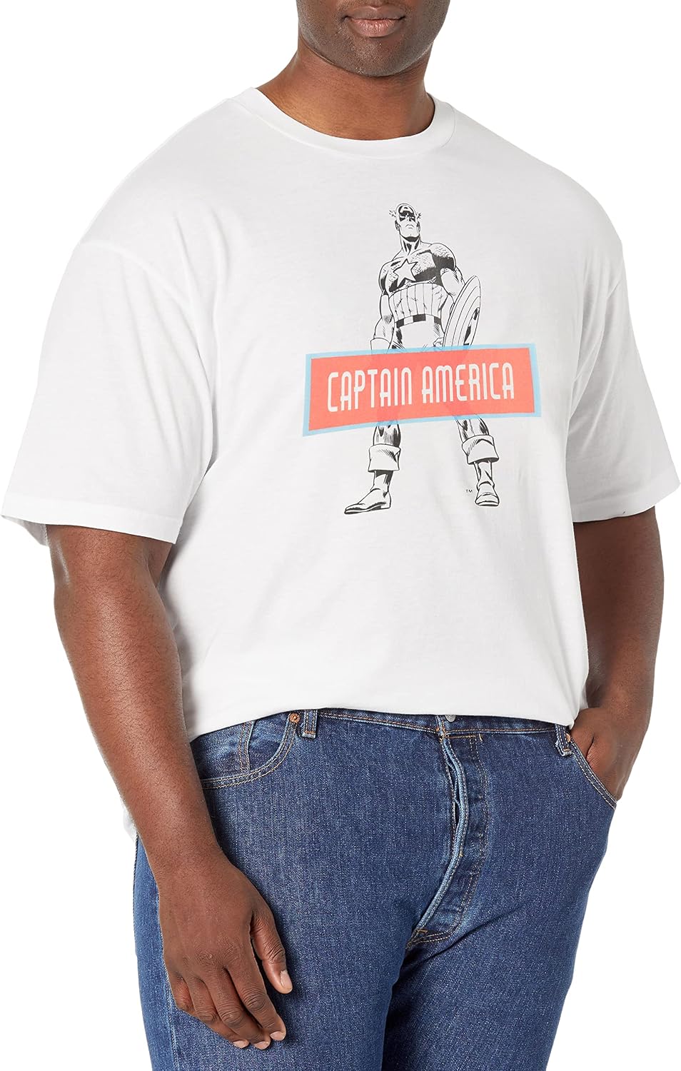 Marvel Big & Tall Classic Cap Sticker Men's Tops Short Sleeve Tee Shirt T-Shirt | Premium Quality