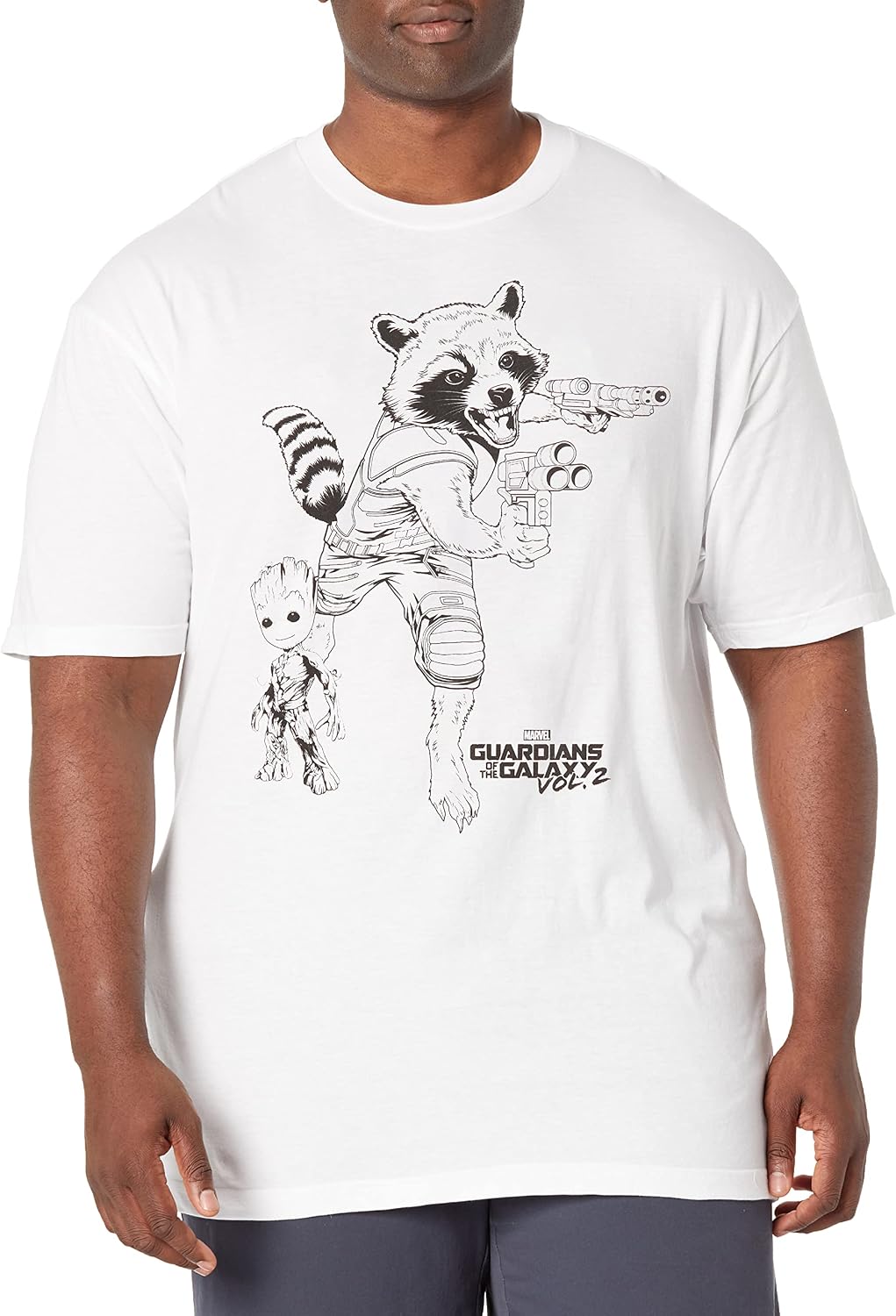Marvel Big & Tall Rocket Lineart Men's Tops Short Sleeve Tee Shirt, White, 5X-Large T-Shirt | Trending 2025