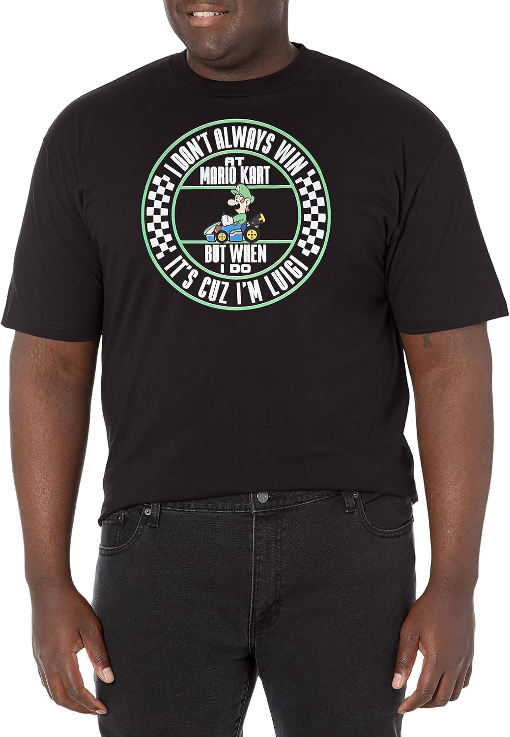 Nintendo Cuz I Am Luigi Men's Tall Tops Short Sleeve Tee Shirt Black T-Shirt | US Viral Style