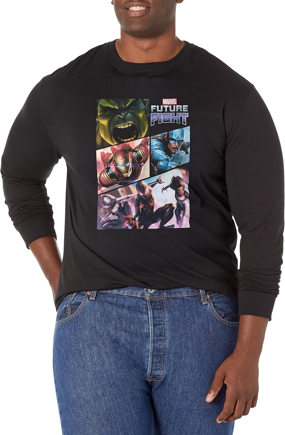Marvel Big & Tall Classic Random Squares Men's Tops Short Sleeve Tee Shirt, Black, Large T-Shirt | Premium Quality