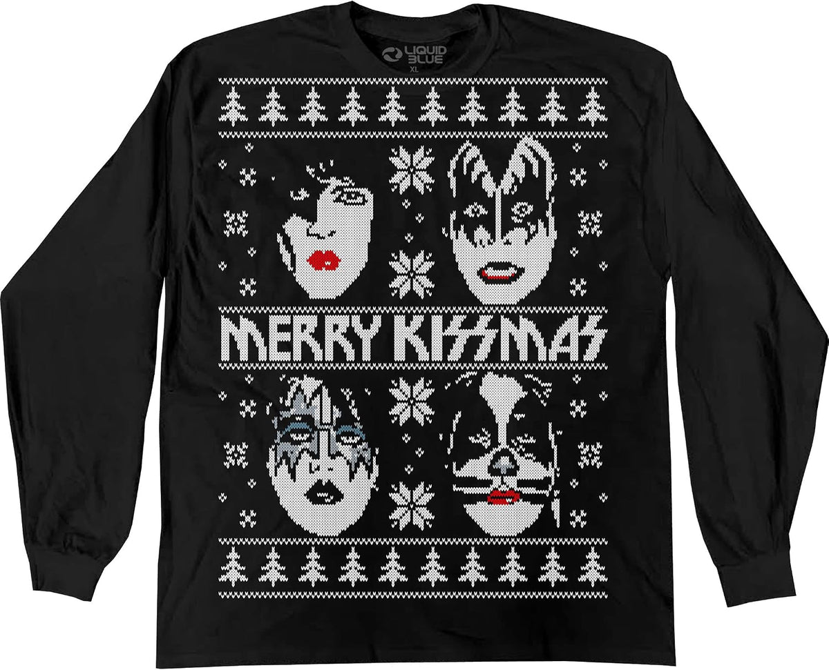Liquid Blue Unisex-Adult Standard Men's Kiss Merry Kissmas Tie Dye Long Sleeve Apparel | Best Seller