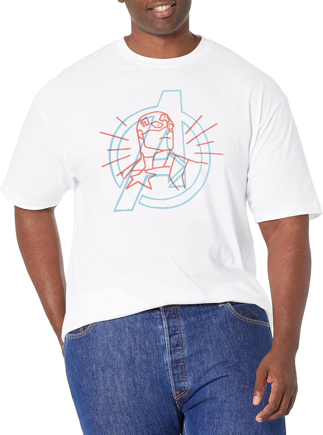 Marvel Big & Tall Classic Cap Doodle Avengers Men's Tops Short Sleeve Tee Shirt T-Shirt | US Viral Style