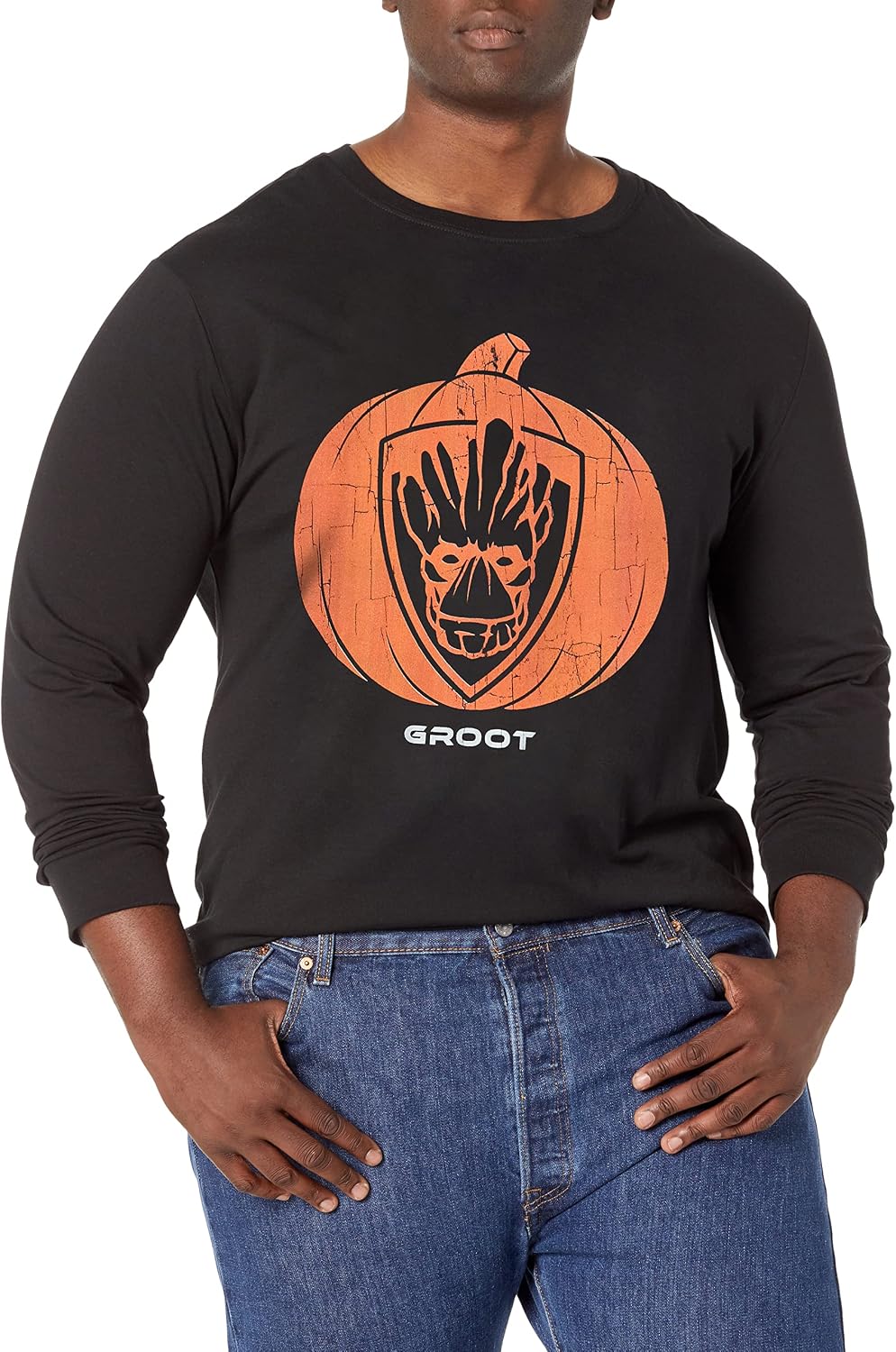 Marvel Big & Tall Classic Groot Pumpkin Men's Tops Short Sleeve Tee Shirt T-Shirt | Aesthetic Streetwear