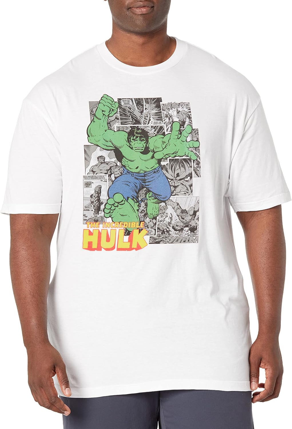 Marvel Big & Tall Classic Comic Hulk Men's Tops Short Sleeve Tee Shirt, White, X-Large T-Shirt | US Viral Style