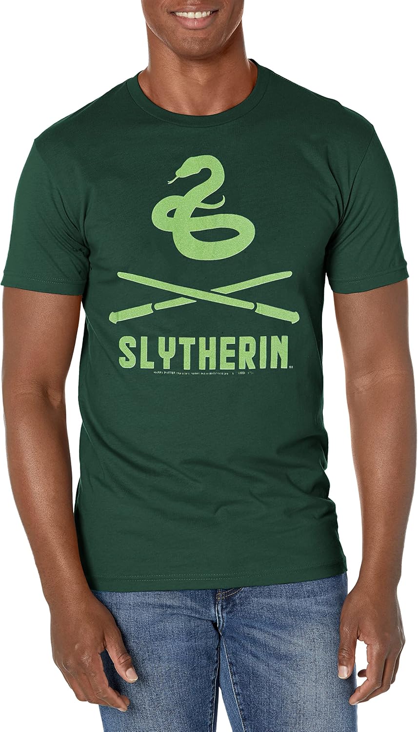Harry Potter Deathly Hallows Slytherin Icons Crossed Wands Young Men's Short Sleeve Tee Shirt T-Shirt | Best Seller