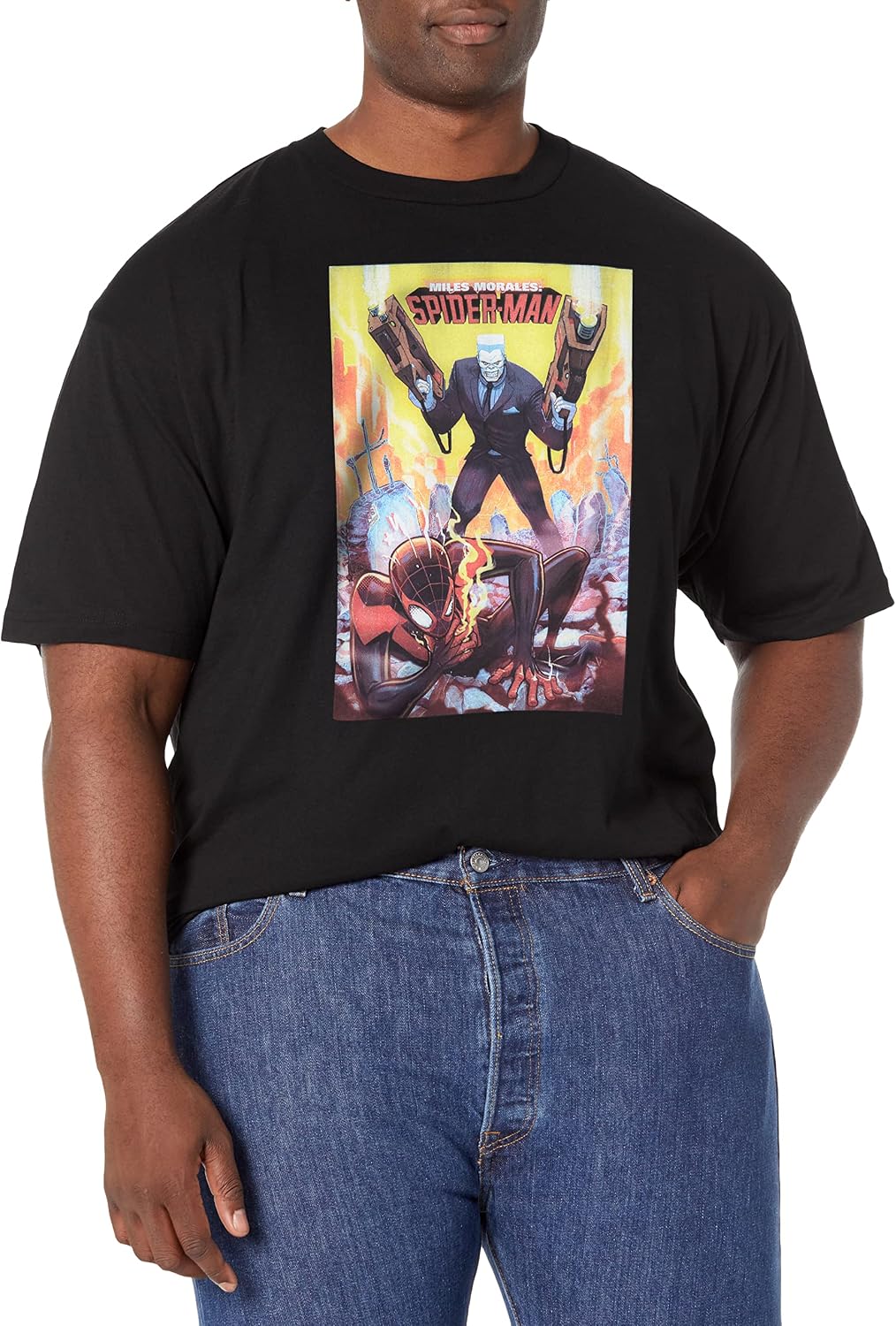 Marvel Big & Tall Classic Miles Morales Spiderman Men's Tops Short Sleeve Tee Shirt T-Shirt | Aesthetic Streetwear